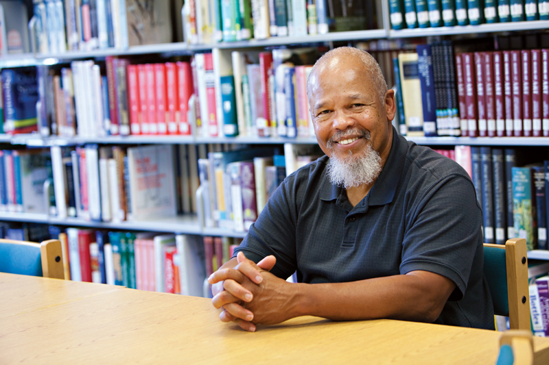 Ronald Deskins at the library where he volunteers today. Photo by Molly M. Peterson